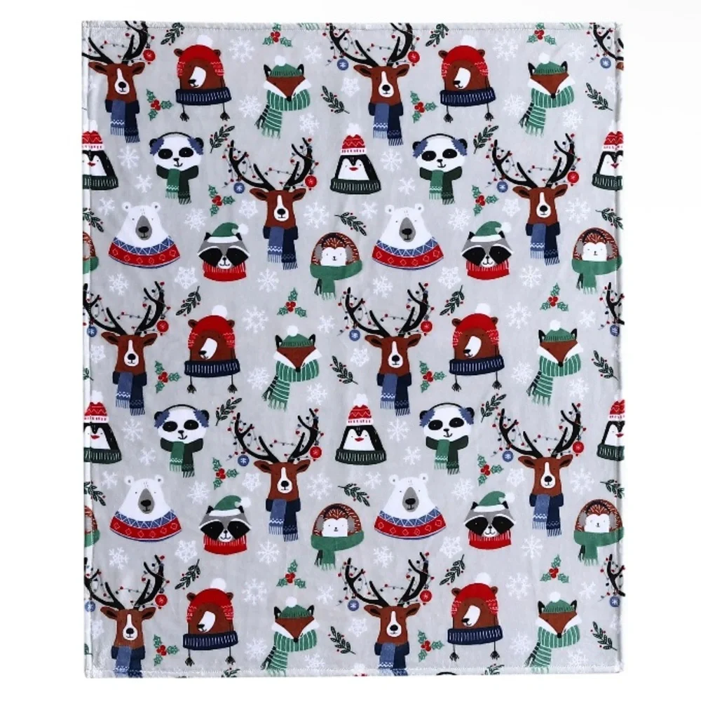 Festive Gray Holiday Throw Blanket